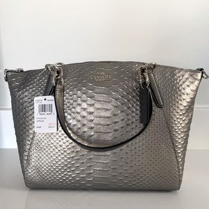NWT Coach Silver/Gunmetal Python Kelsey Bag